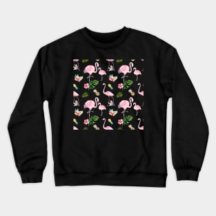 Watercolor Pink Flamingo + Tropical Foliage Pattern Crewneck Sweatshirt